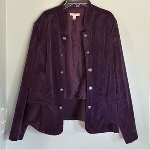 Chic Purple Corduroy Women's Blazer tailored back, silver decorative button